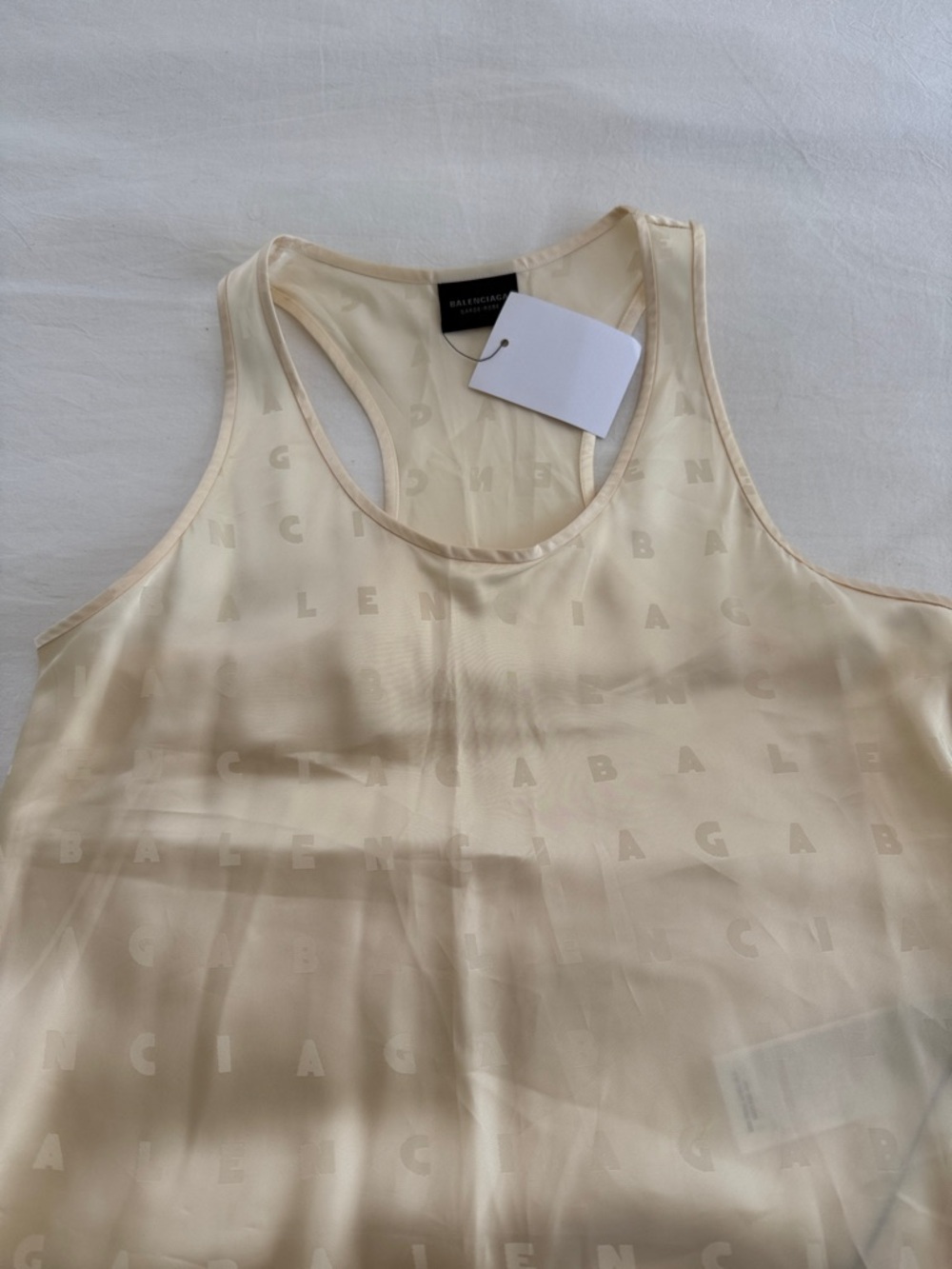 Balenciaga Cream Logo-Print Racerback Tank Top - Picture 2 of 7